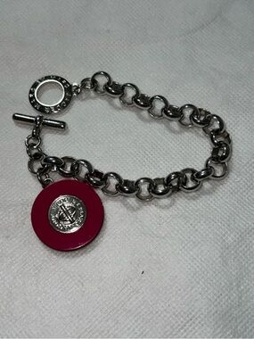 Marc Jacobs Silver Chain Toggle Bracelet with Red Charm